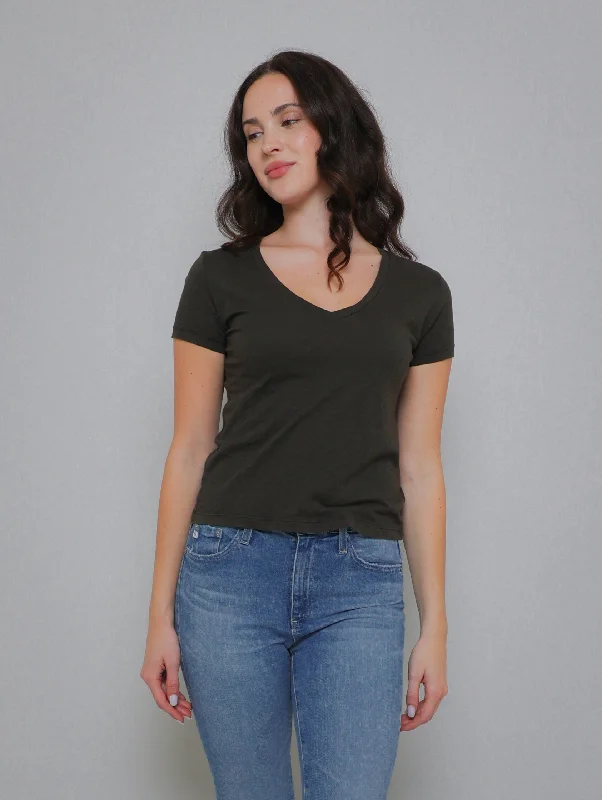 Eliah Slub Short V-Neck Tee - Thicket