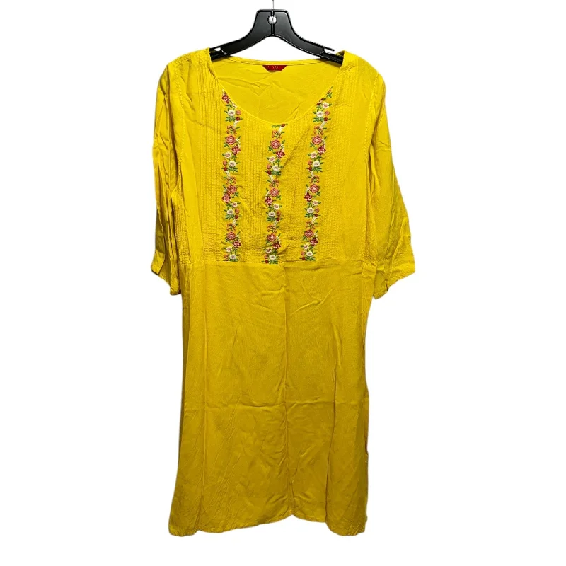 Embroidered Tunic Long Sleeve By W In Yellow, Size: 14