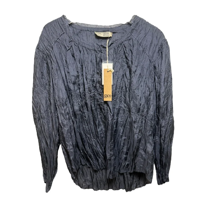 Silk Crinkle Top Long Sleeve By Go Silk In Navy, Size: S