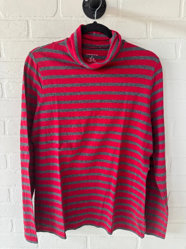 Top Long Sleeve Basic By Lands End In Grey & Red, Size: L