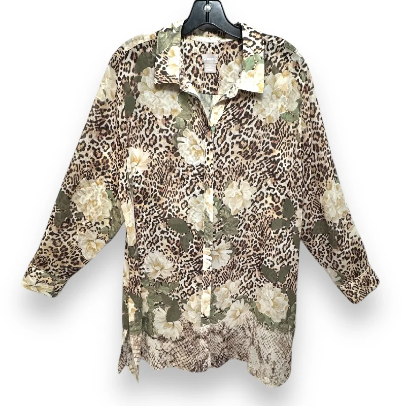 Top Long Sleeve By Chicos In Leopard Print, Size: Xl