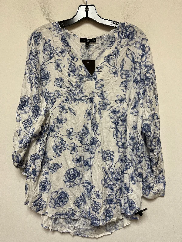 Top Long Sleeve By Fred David In Blue & White, Size: 2x