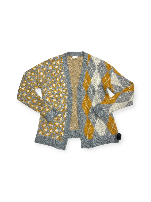 Sweater Cardigan By Hem & Thread In Grey & Yellow, Size: S