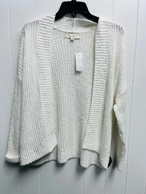 Sweater Cardigan By Loft In White, Size: L