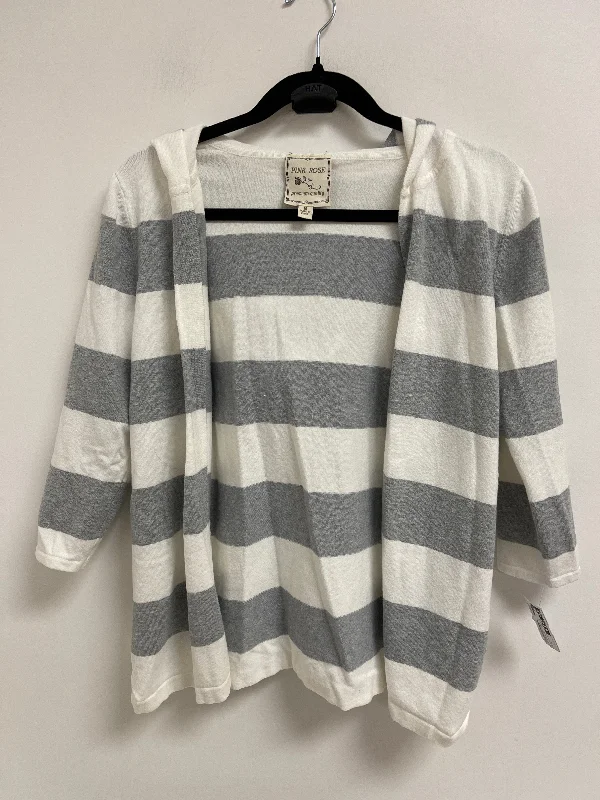 Sweater Cardigan By Pink Rose In Grey & White, Size: M