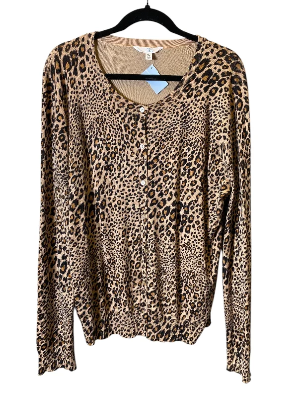 Sweater Cardigan By Time And Tru In Animal Print, Size: Xxl