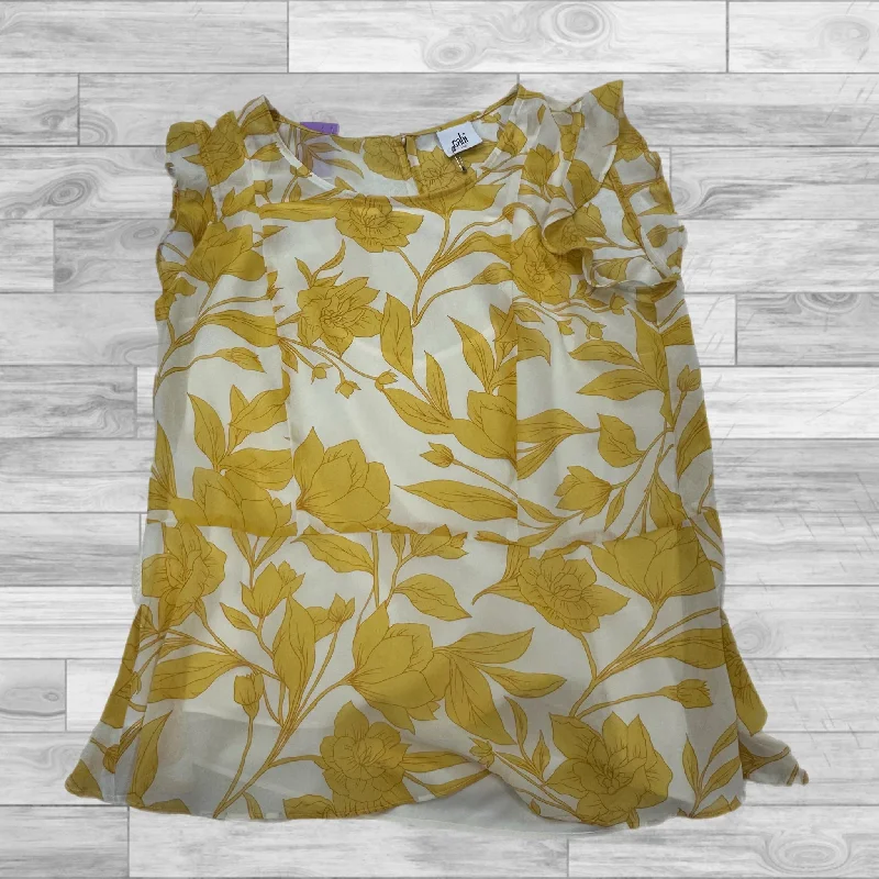 Top Sleeveless By Cabi In White & Yellow, Size: Xs