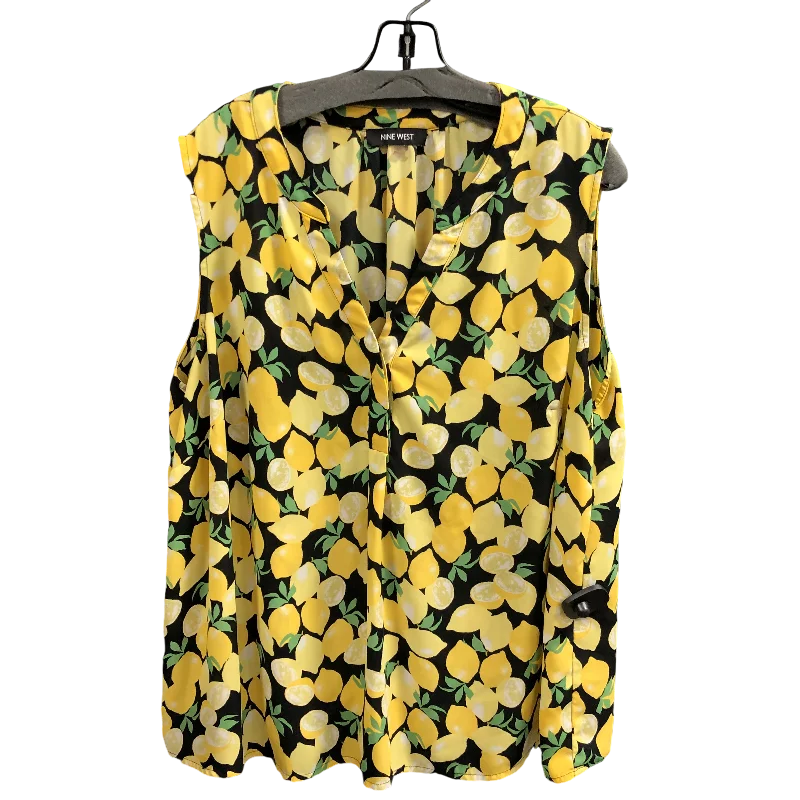 Top Sleeveless By Nine West In Black & Yellow, Size: 2x