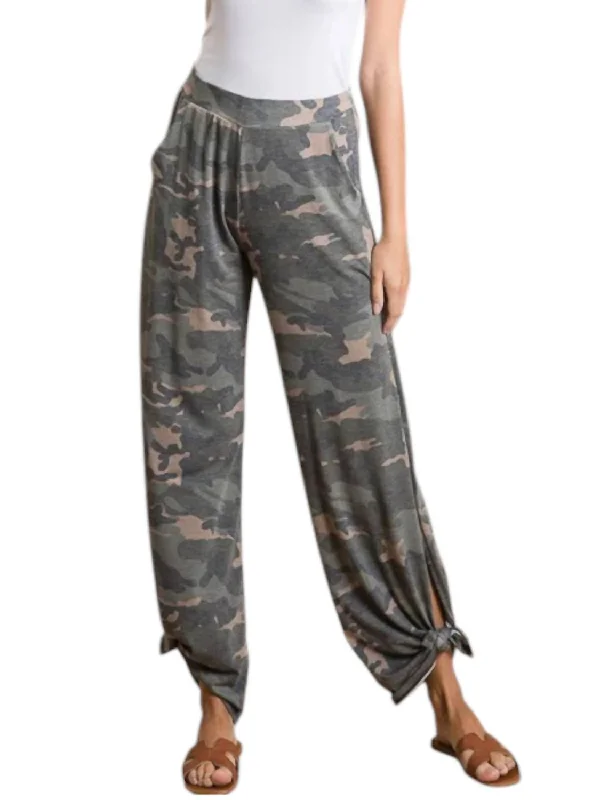 Camo With Side Tie Pants In Green