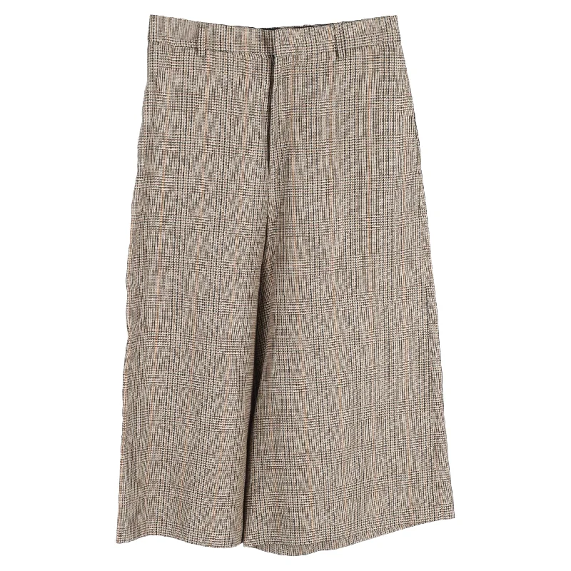 Celine Plaid High-Rise Culotte Pants in Brown Wool