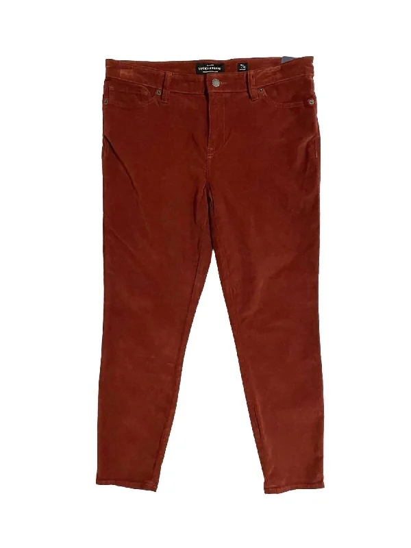 Corduroy Cropped Skinny Pants In Rust Brown