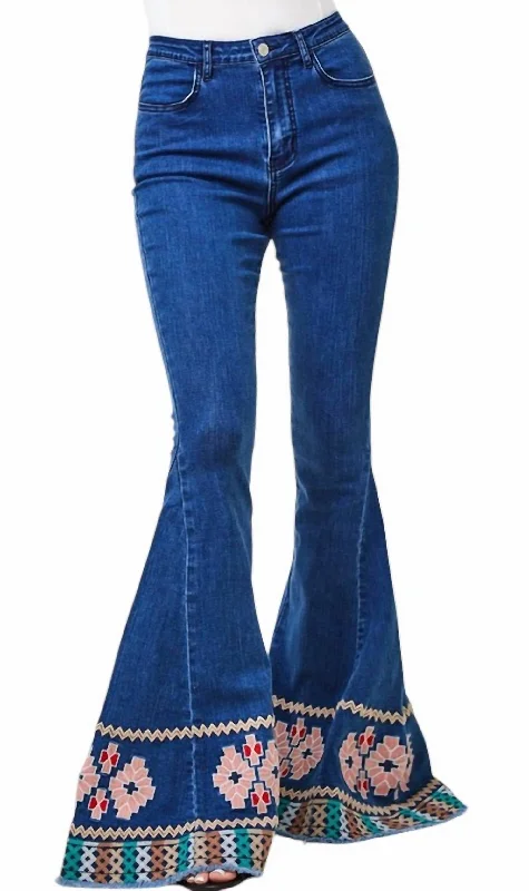 Embroidered Denim Bell Bottom In Blue