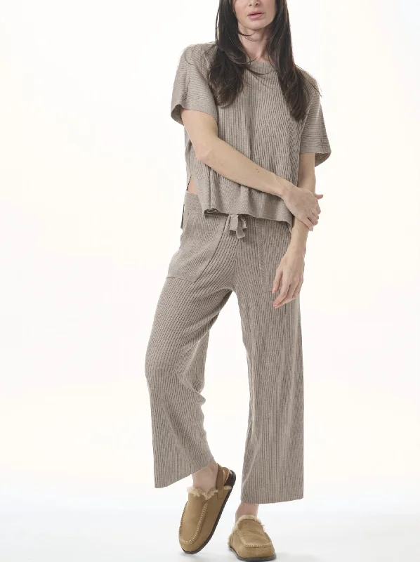 Georgie Cashmere Blend Rib Pant In Tawny Heather