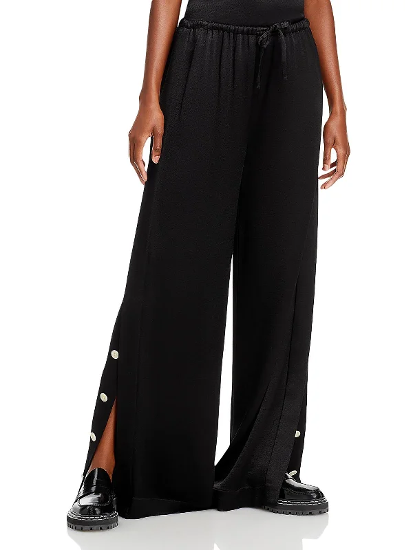 Hazel Womens Satin Drawstring Wide Leg Pants