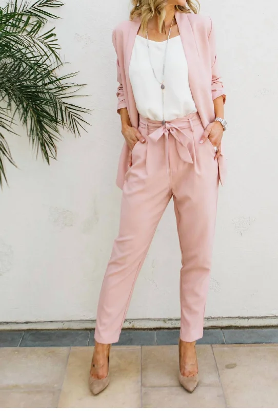 High Waist Tie Front Trouser In Blush