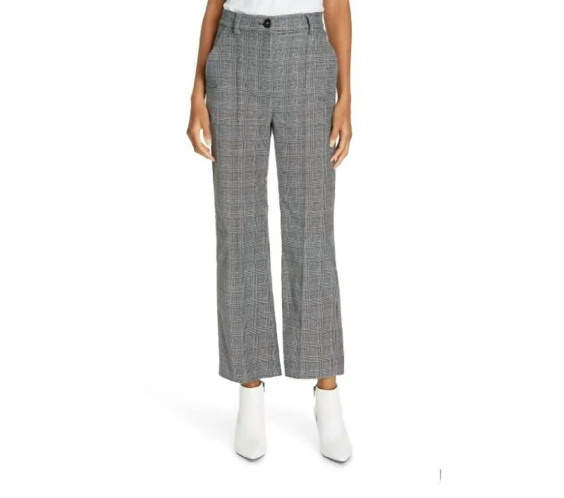 Houndstooth Plaid Velvet Crop Pants In Black, White