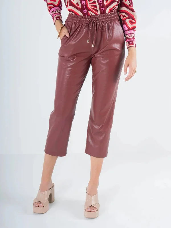 Joy Faux Leather Jogger Pants In Fired Brick