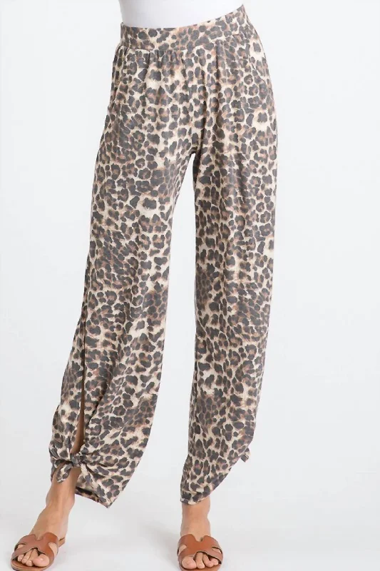 Leopard With Side Tie Pants In Brown