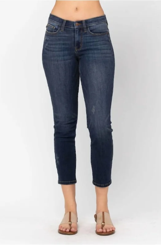 Mid Rise Cropped Relaxed Fit Denim Jean In Blue