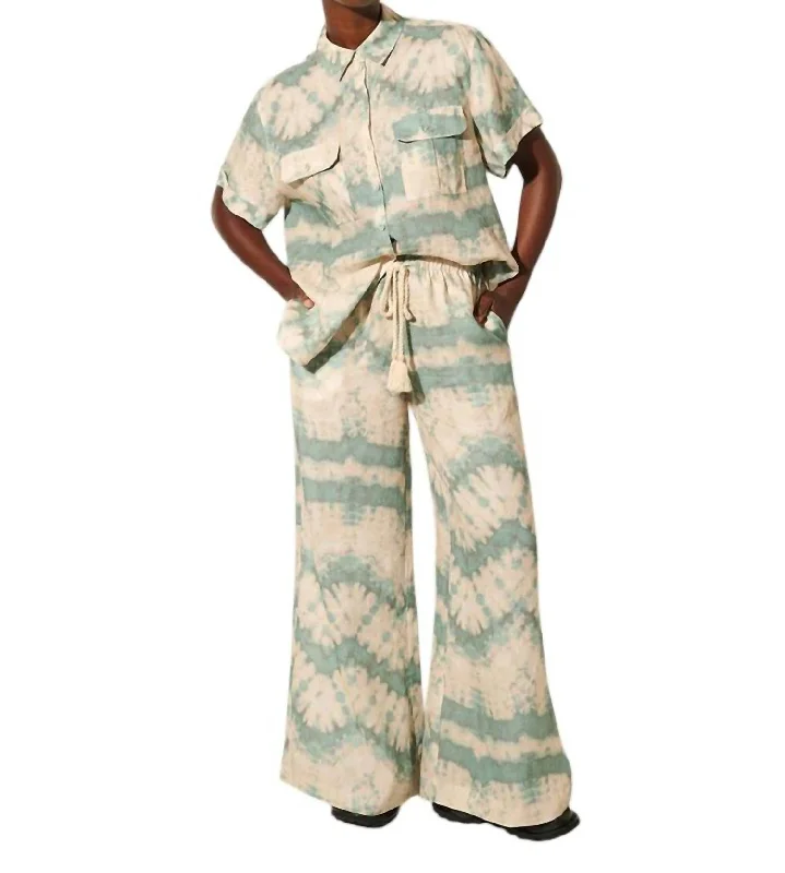 Mirage Wide Leg Pants In Green Tie Dye