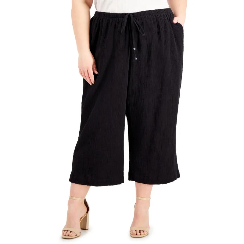 Plus Womens Cotton Pull On Cropped Pants