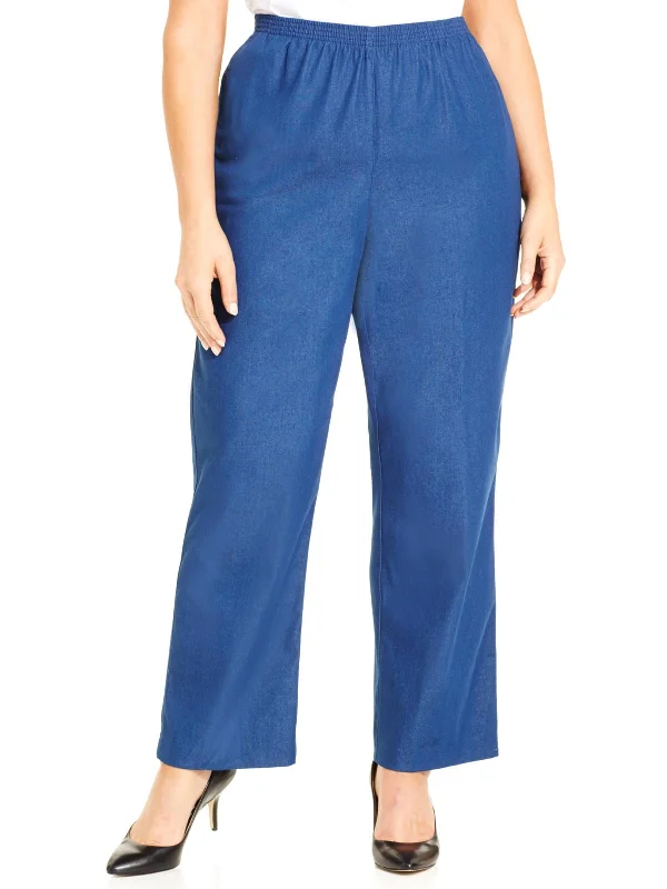 Plus Womens Denim Flat Front Casual Pants