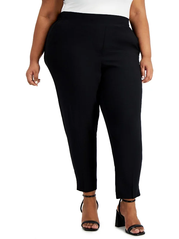 Plus Womens Mid Rise Business Straight Leg Pants