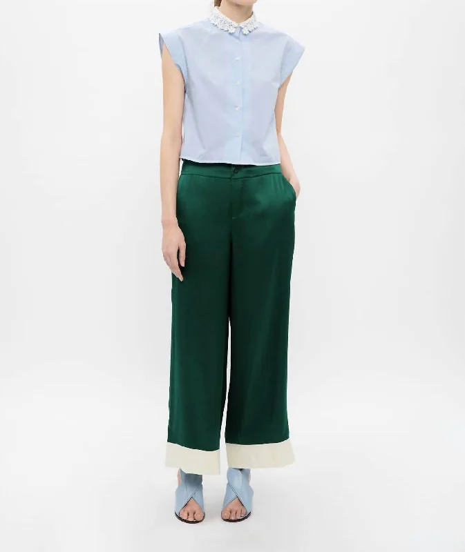 Relaxed Fit Silk Pants In Green