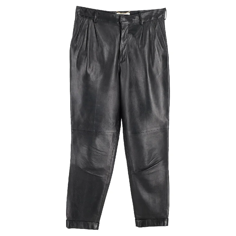 Saint Laurent Pleated Trousers in Black Leather