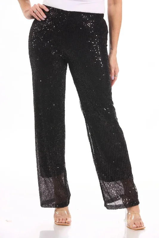 Sequin Straight Pants In Black