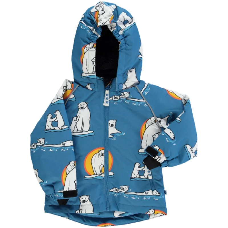 Småfolk Solid Blue Winter Jacket With polar Bears