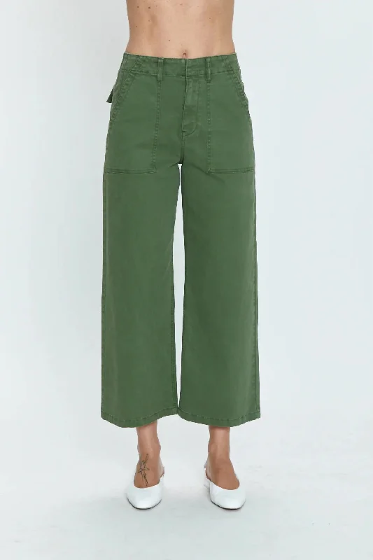 Sophia Wide Leg Utility Ankle Pants In Basil