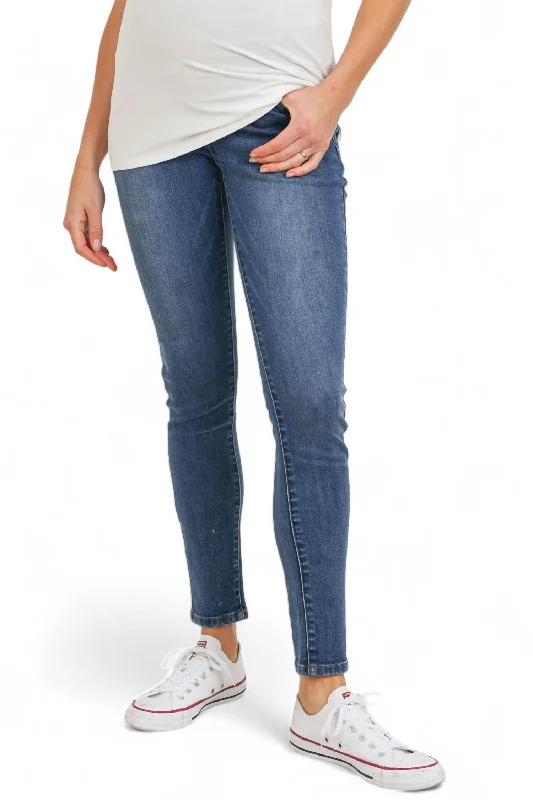 Stretch Maternity Skinny Jeans With Elastic Belly Band In Dark Denim