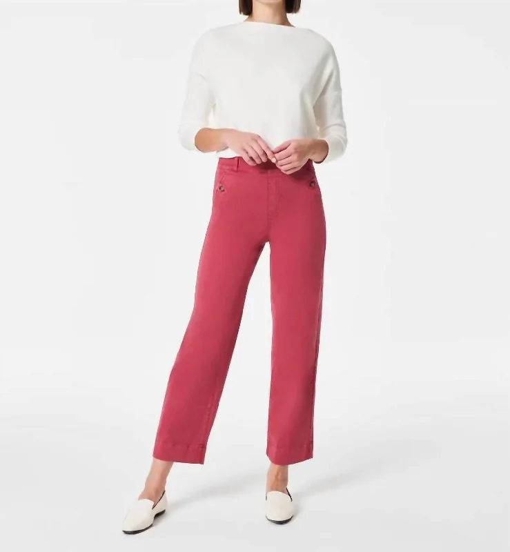 Stretch Twill Cropped Wide Leg Pant In Wild Rose