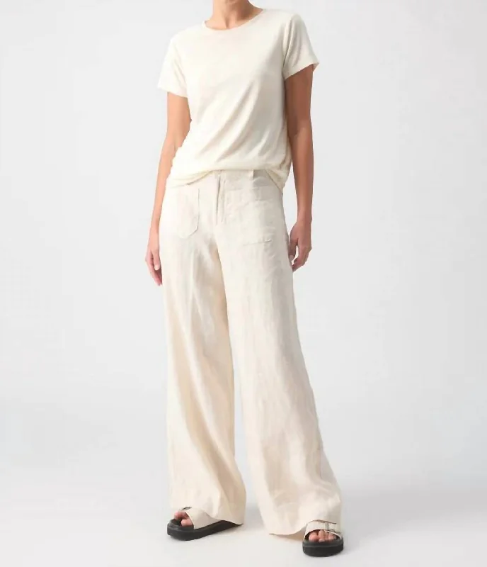 The Linen Marine Wide Leg Pant In Birch