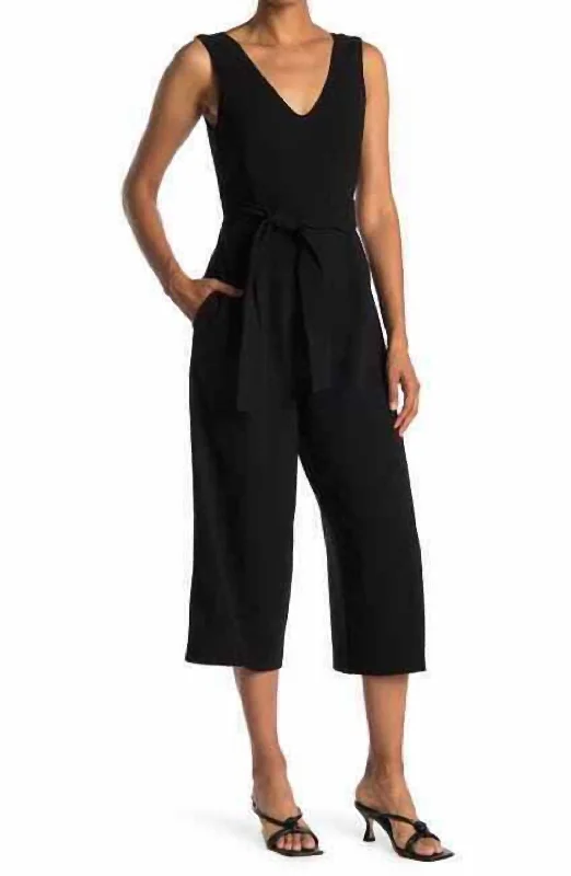 Torela Crop Wide Leg Waist Tie Jumpsuit In Black