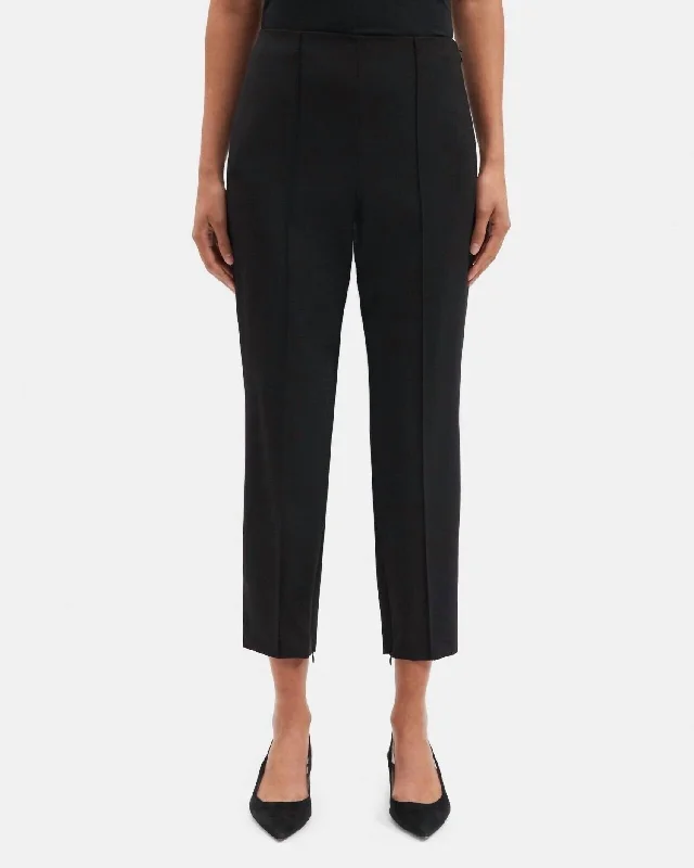 Traceable Wool Pintuck Crop Slim Pants In Black