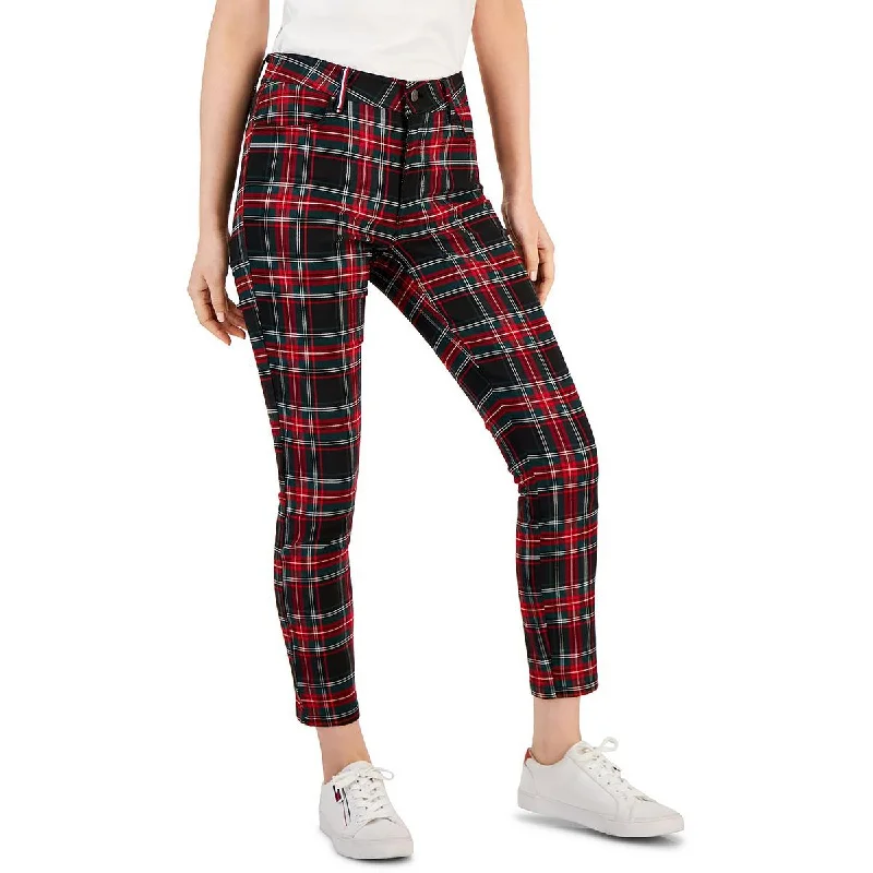 Tribeca Womens Plaid Crop Skinny Pants