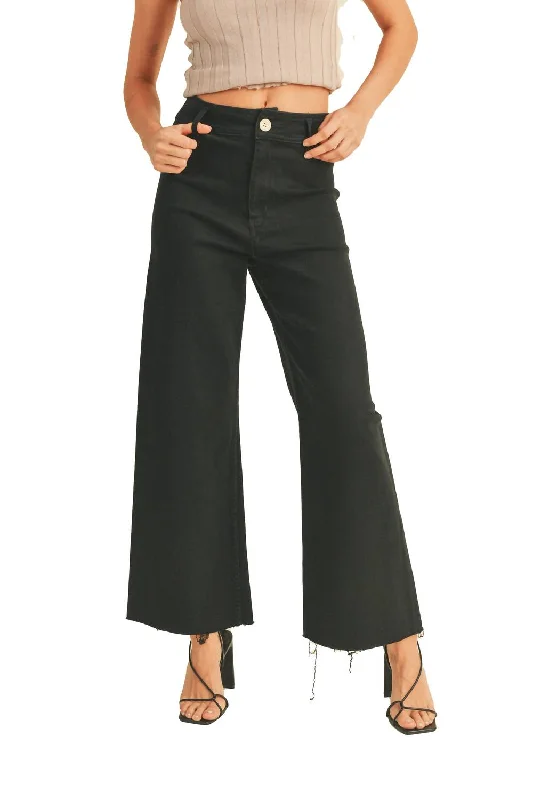 Wide Leg Denim Pants In Black