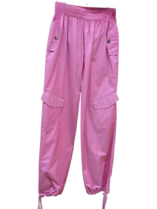 Women's Cargo Parachute Pants In Candy Pink