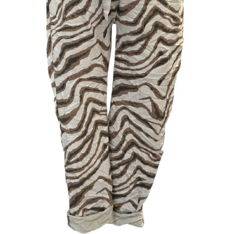 Women's Crinkle Pants In Beige Zebra