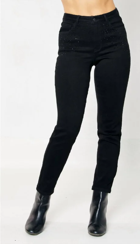 Women's Rhinestone Skinny Jeans In Black