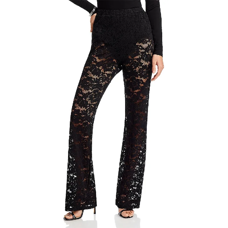 Womens Sheer Floral Flared Pants